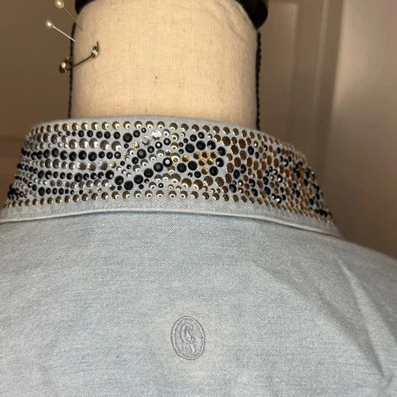 Christine Alexander Denim Shirt with Swarovski Crystal Accents-New With Tags - Picture 5 of 9